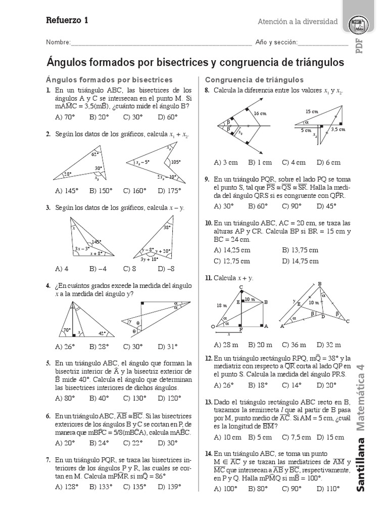 Angulos Formados Por Bisectrices Y Congruencia De Triangulos Pdf Triangulo Geometria Del Plano Euclidiano