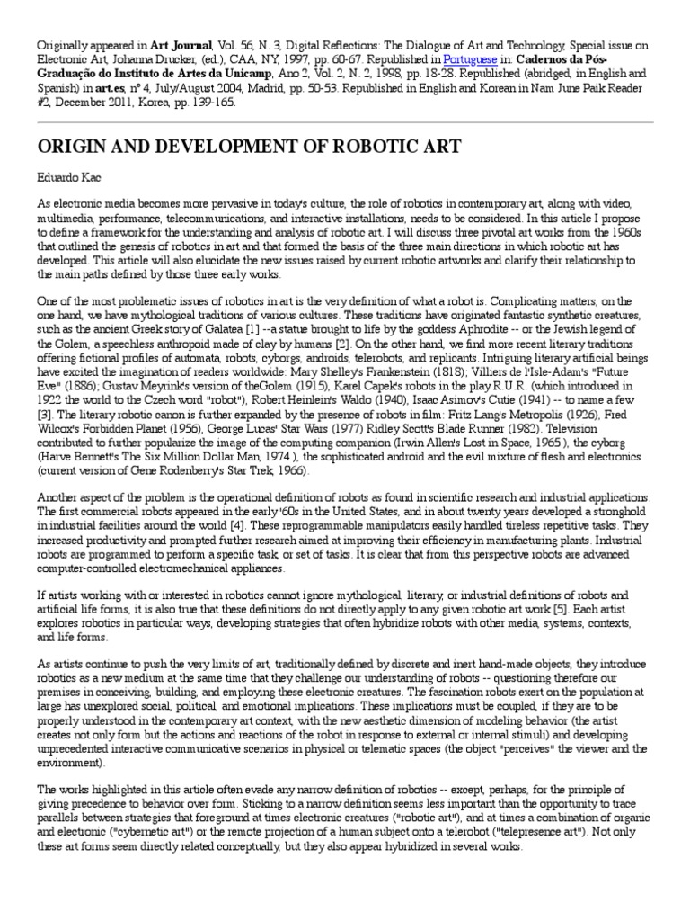 Evolution of Robotic Art | PDF | Robotics | Robot