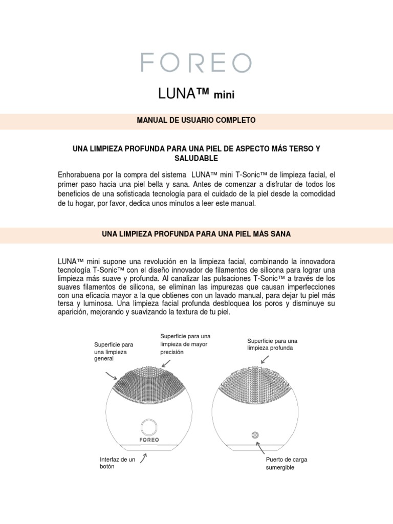 FOREO LUNA MINI Manual Spanish PDF | PDF | USB | Residuos