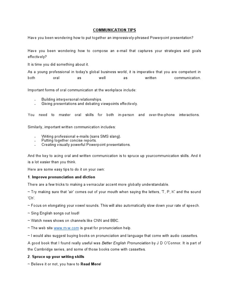 Essential Communication Skills Tips | PDF | Communication | English ...
