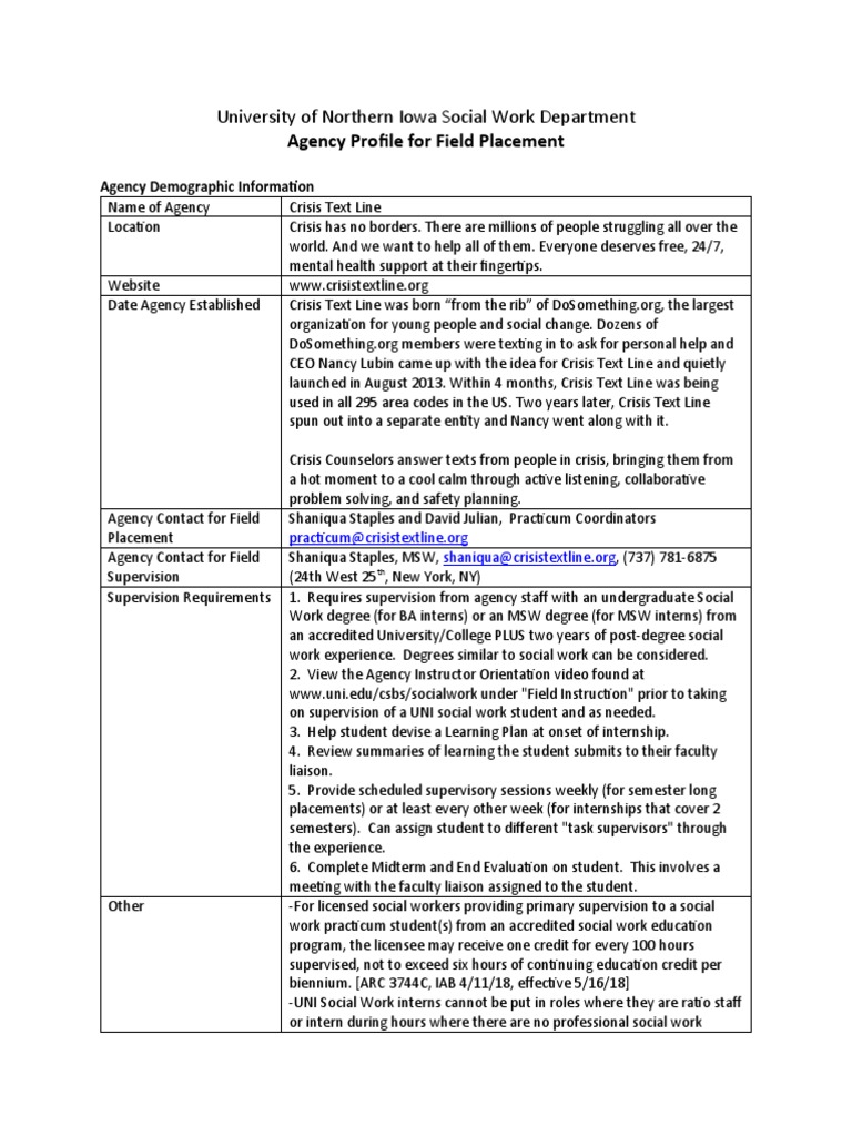 Crisis Text Line Field Placement Guide | PDF | Needs Assessment ...