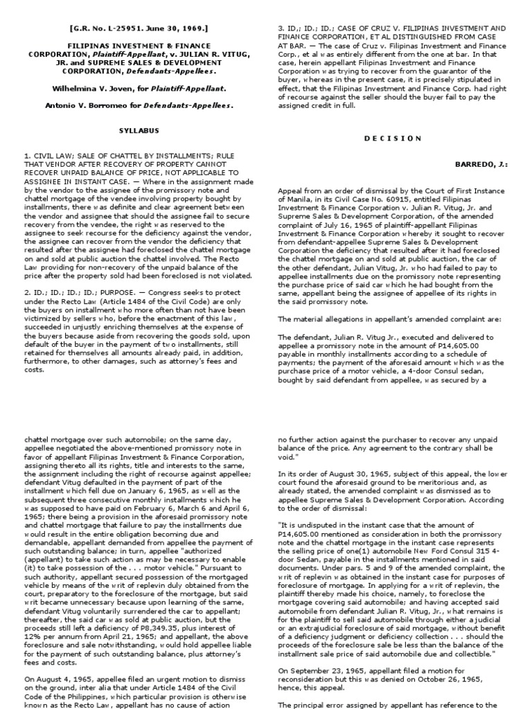 Filipinas Investment & Finance Corporation v. Vitug, JR., G.R. No. L