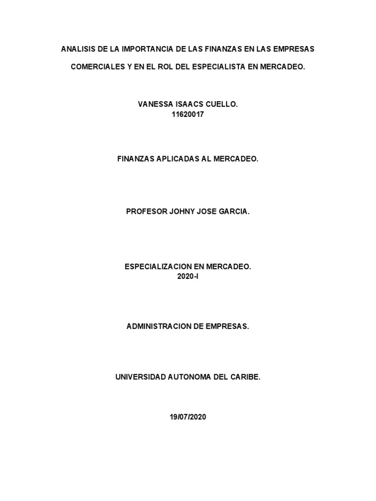 Importancia de Finanzas en Empresas Comerciales | PDF | Marketing ...