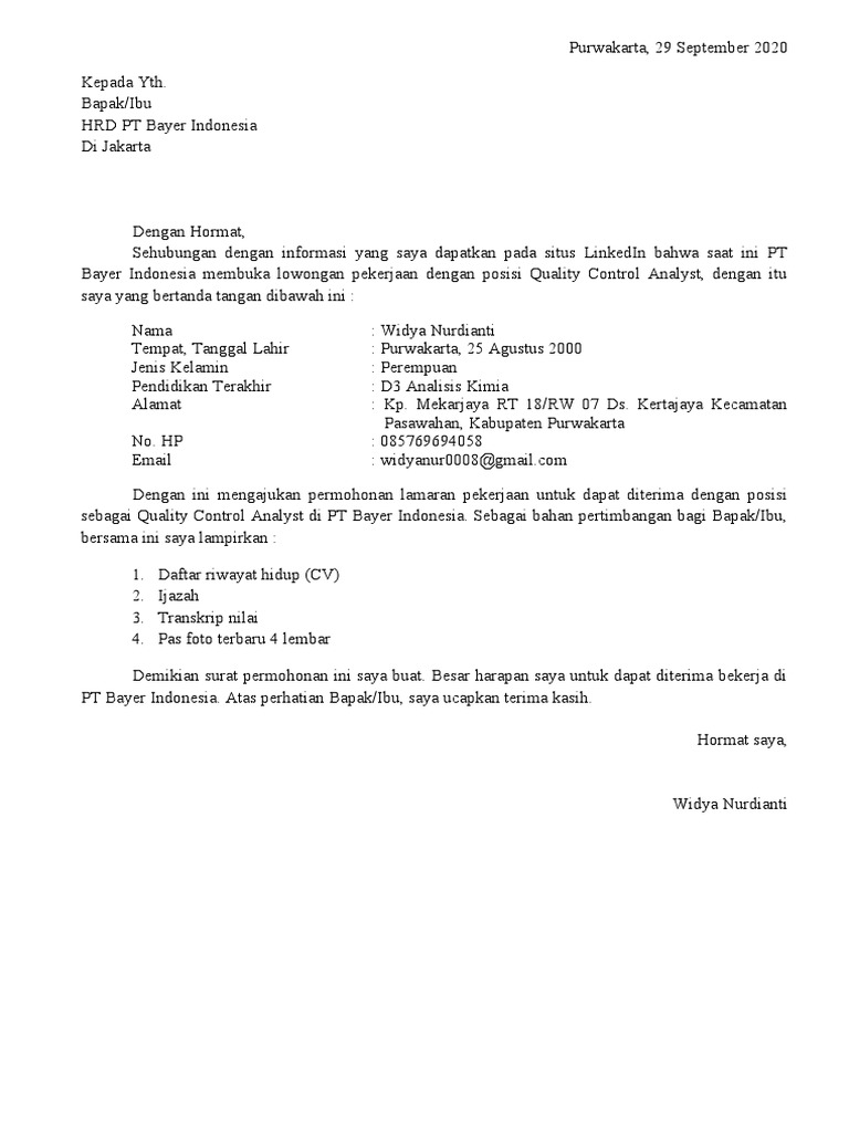 Download 81+ Contoh Surat Lamaran Kerja Quality Assurance Gratis Terbaru