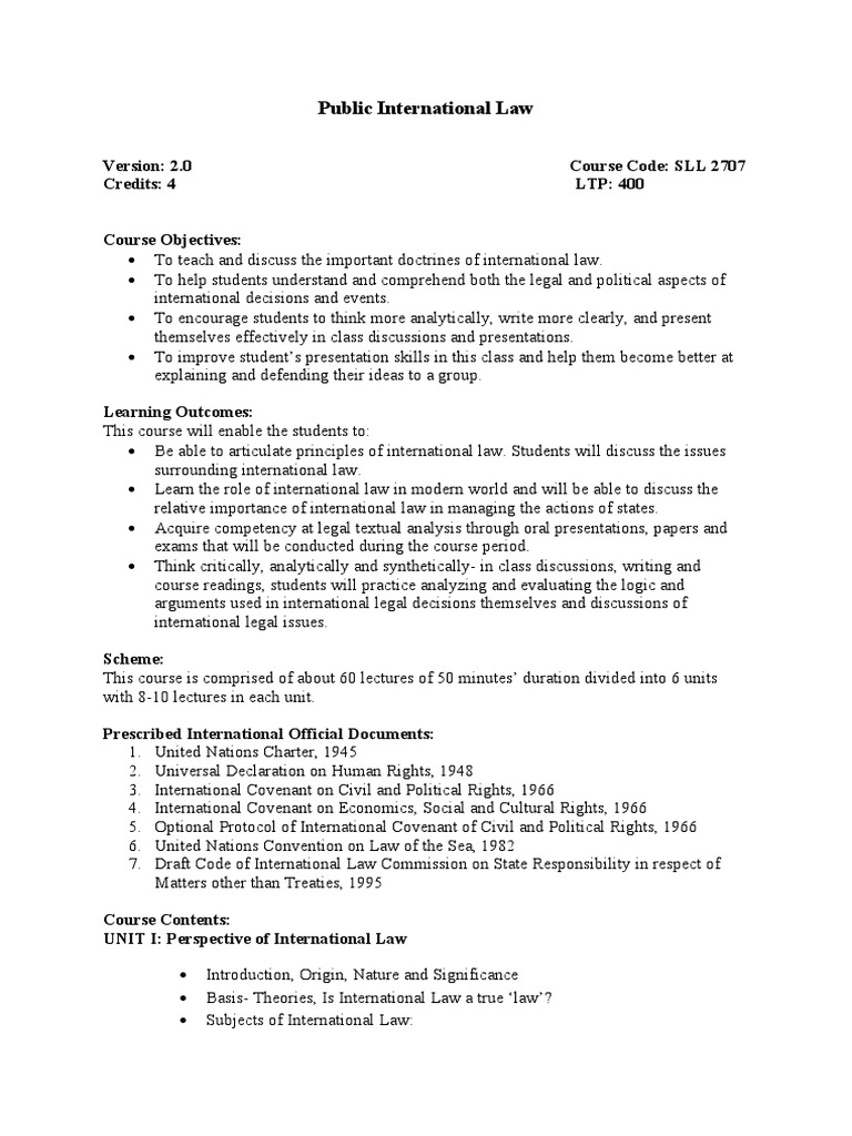 Public International Law Course Outline | PDF | International Law ...