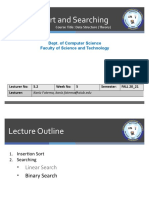 Insertion Sort and Searching: Dept. of Computer Science Faculty of Science and Technology