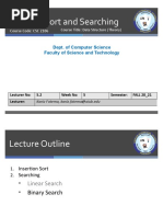 Insertion Sort and Searching: Dept. of Computer Science Faculty of Science and Technology