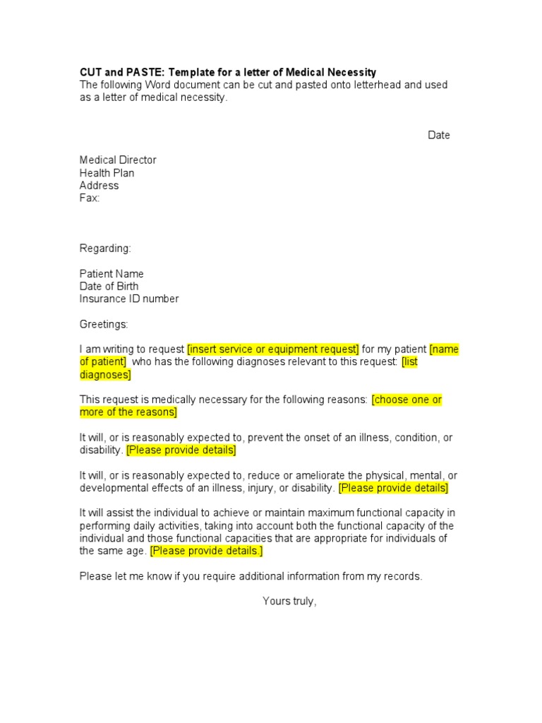 Medical Necessity Letter Template | PDF