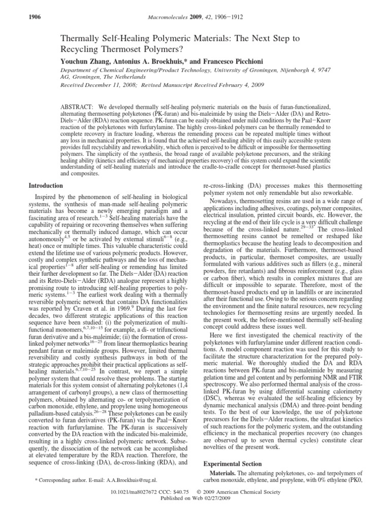 Thermally Self Healing Polymeric Materials PDF Differential