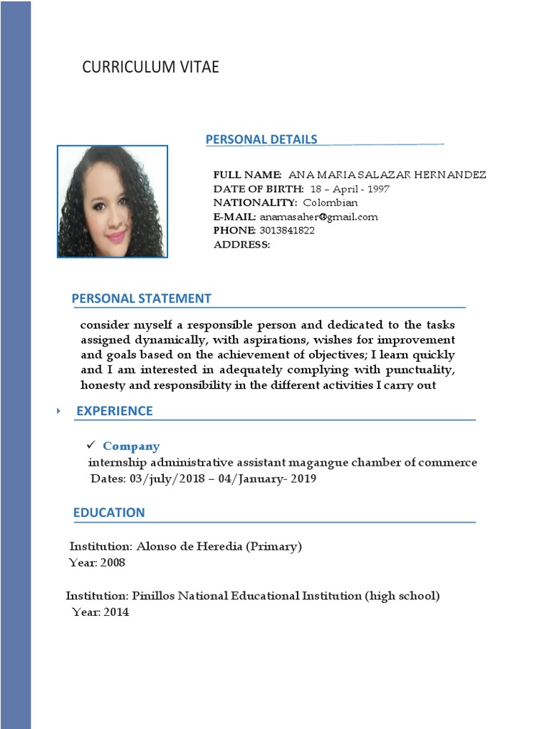 Hoja de Vida Ingles PDF PDF Curriculum Learning