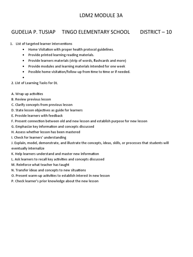 Ldm2 Module 3a Gudelia P Tusiap Tingo Elementary School District 10