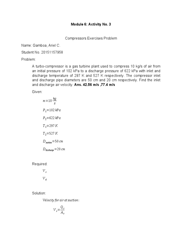 Exercises Problem 3 Compressors | PDF