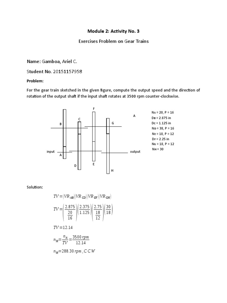 Gear Train Speed Calculation Exercise | PDF