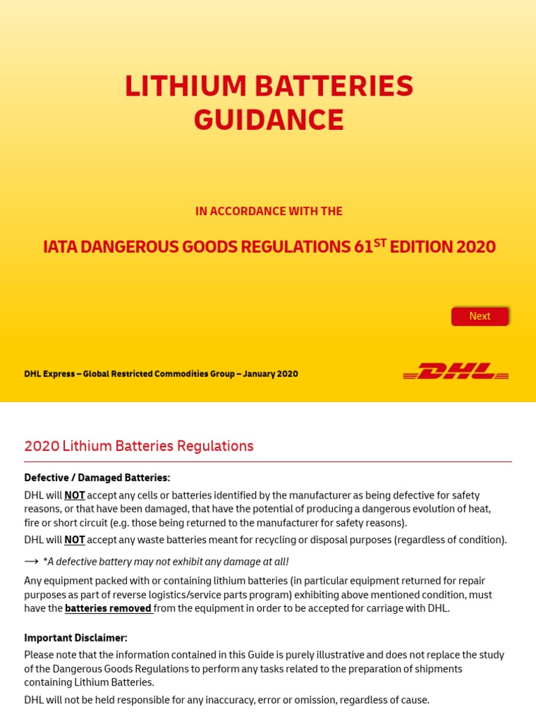 DHL Lithium Battery Shipping Guide 2020 | PDF | Dangerous Goods | Cargo
