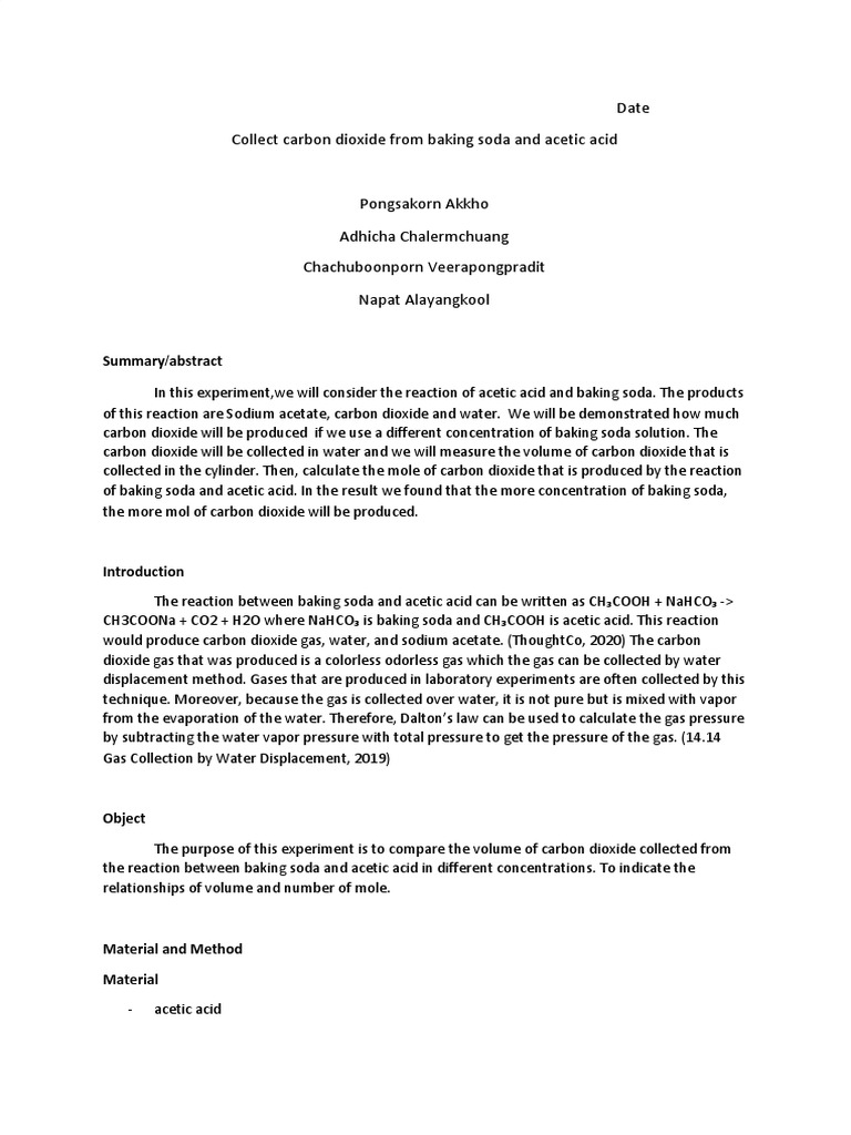 Carbon Dioxide Gas Lab Report PDF