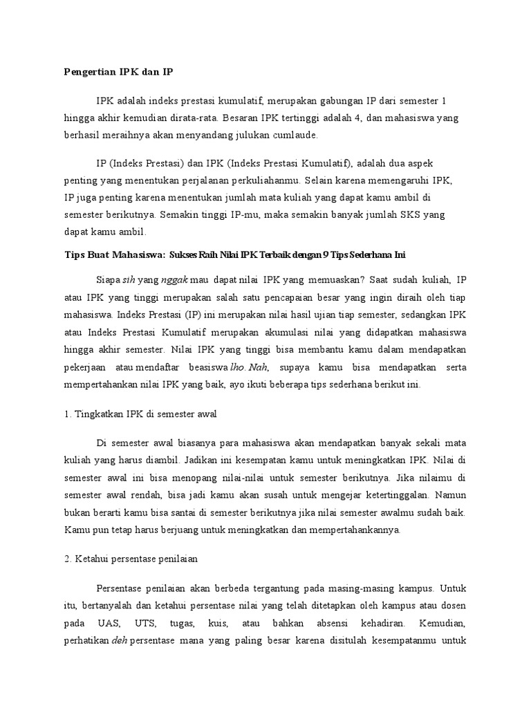IPK Adalah Indeks Prestasi Kumulatif PDF