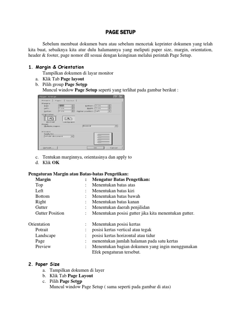 Fungsi dan Pengaturan Page Setup Word | PDF