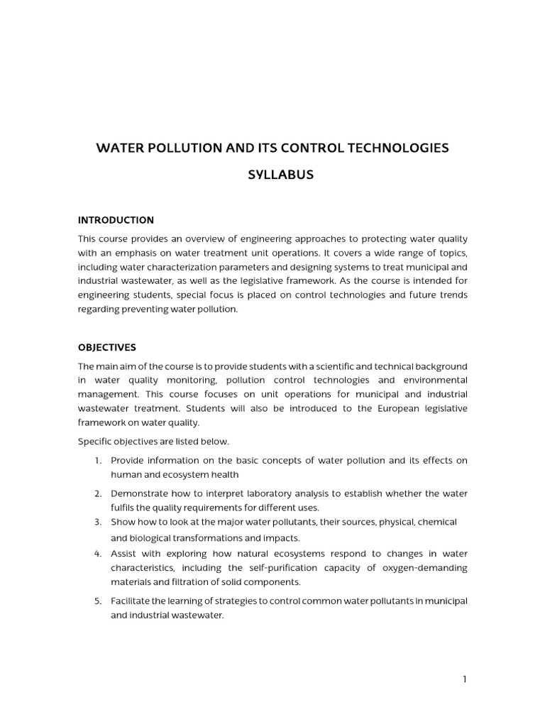 Water Pollution Control Technologies Course | PDF | Water Pollution ...