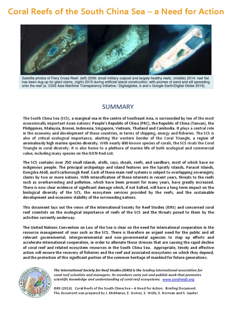 Coral Reefs of The South China Sea - A Need For Action | PDF | Coral ...