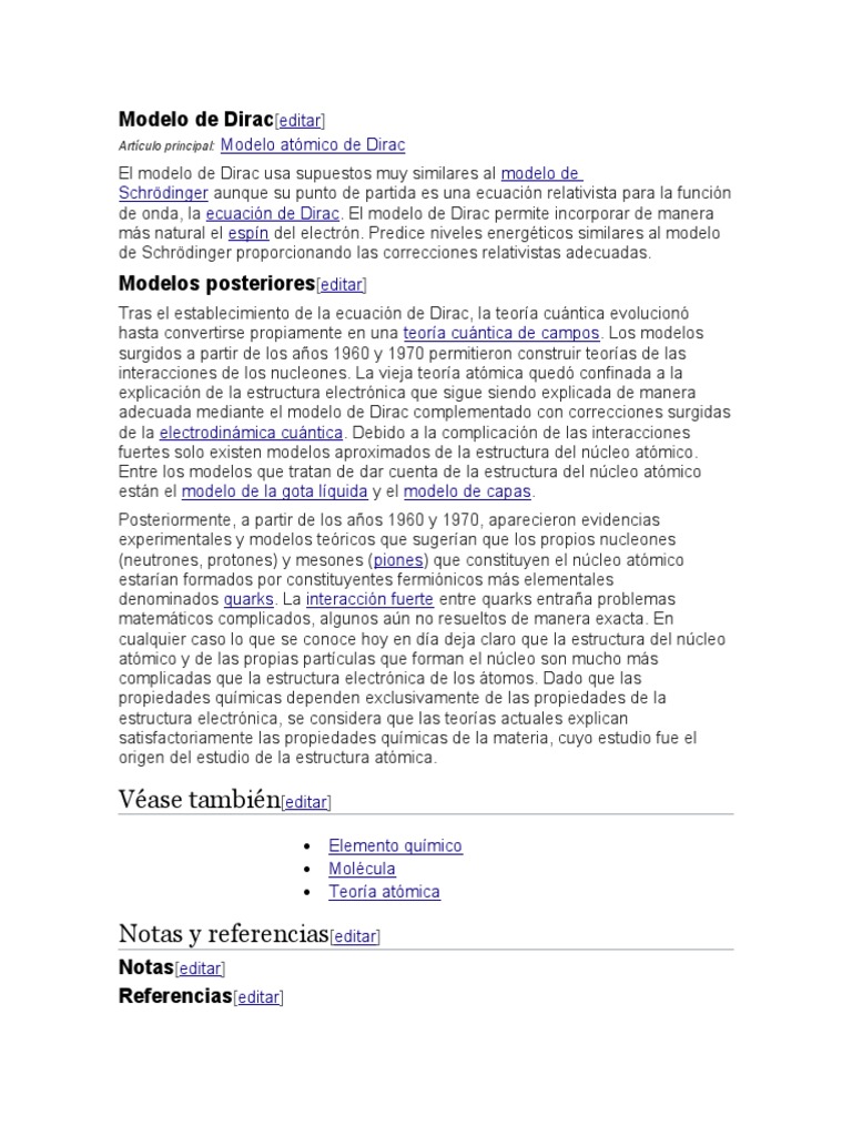 Modelo de Dirac | PDF | Núcleo atómico | Átomos