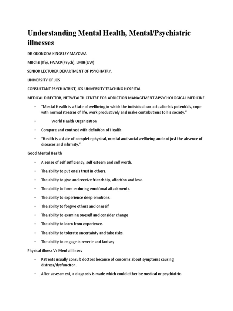 Understanding Mental Health | PDF | Psychopathology | Mental Disorder