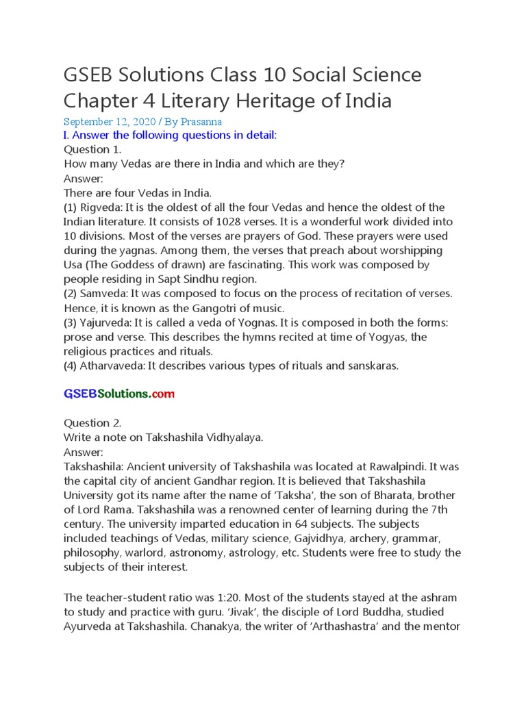 GSEB Solutions Class 10 Social Science Chapter 4 Literary Heritage of