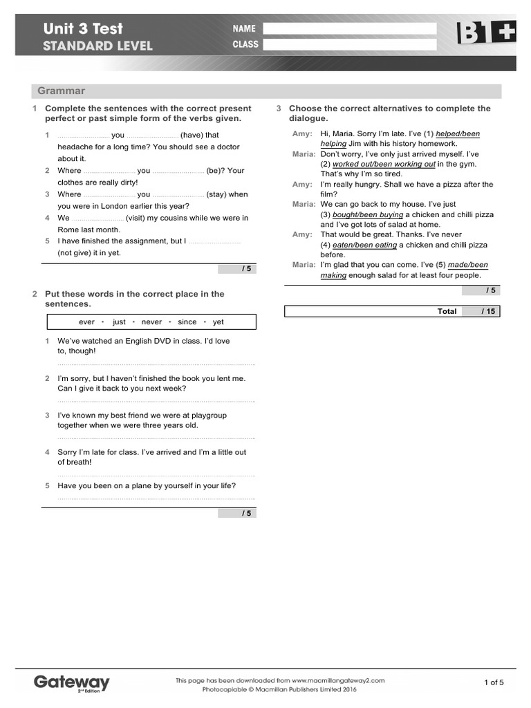 Gateway B1+ Unit 3 Test Review | PDF | Traffic | Public Transport