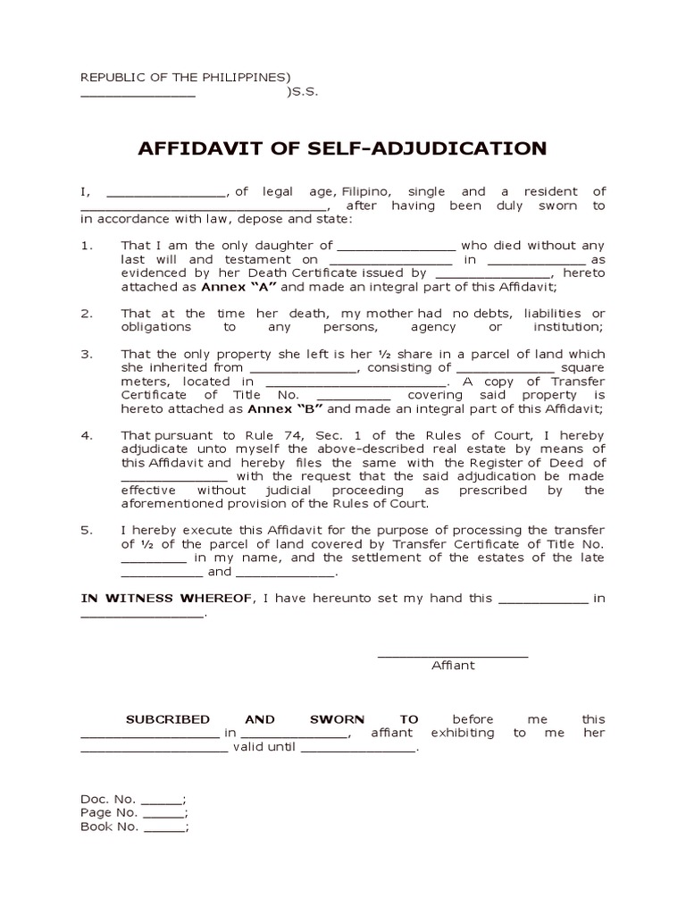 Affidavit of Self-Adjudication Template | PDF
