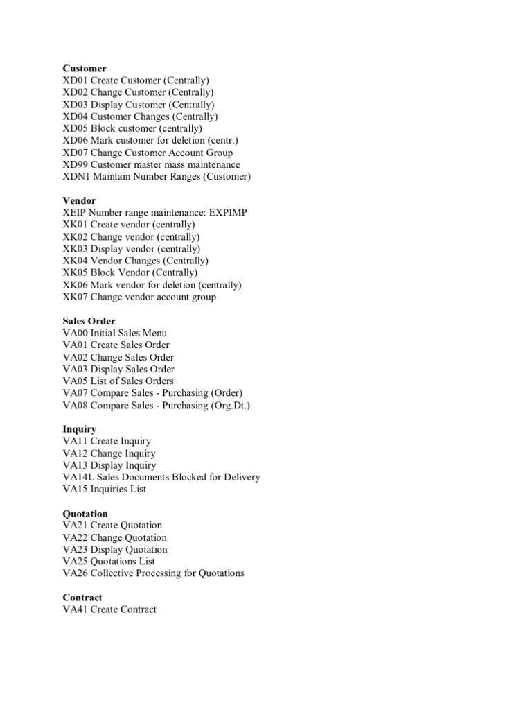 Sap SD T Codes | PDF
