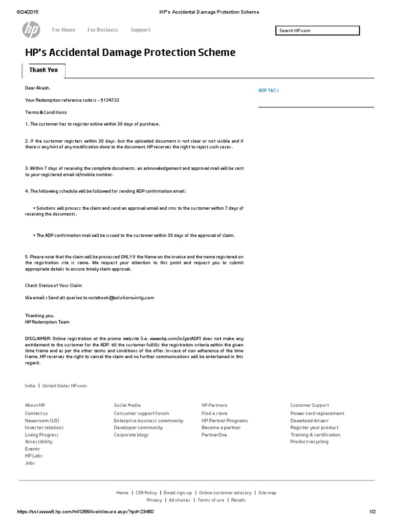 HP's Accidental Damage Protection Scheme | PDF | Hewlett Packard ...