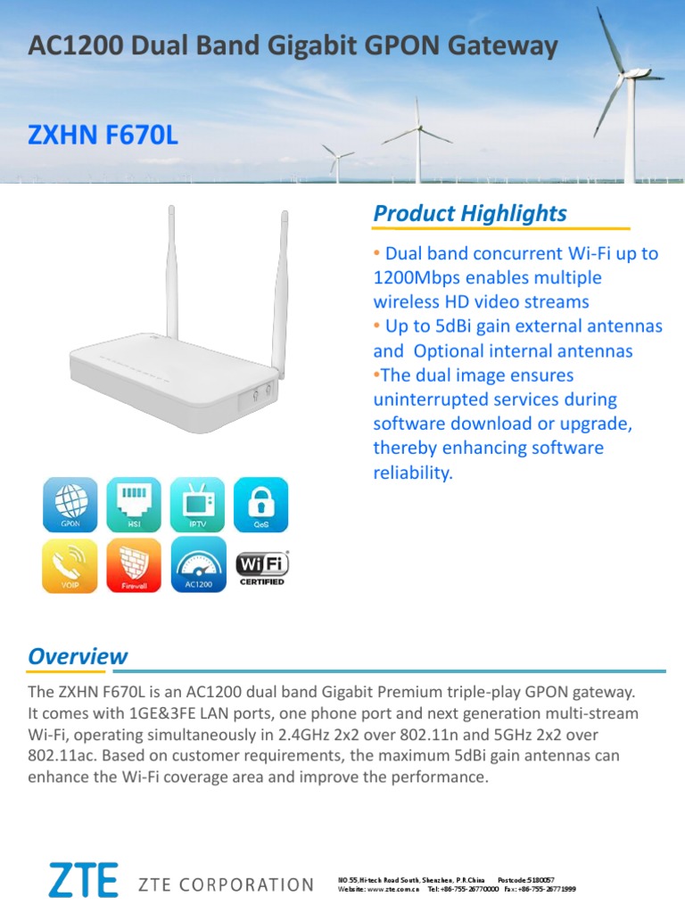 ZTE F670L Dual Band Gateway Overview | PDF | Wi Fi | I Pv6