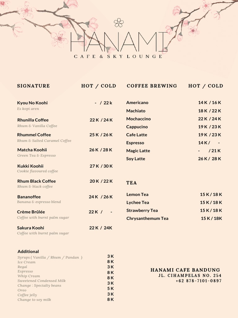Hanami Cafe Menu Highlights | PDF | Coffee | Salad
