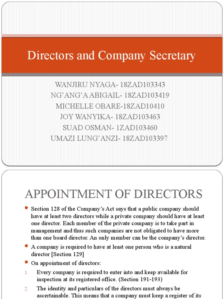 Directors & Secretaries - Slides | PDF | Fiduciary | Board Of Directors