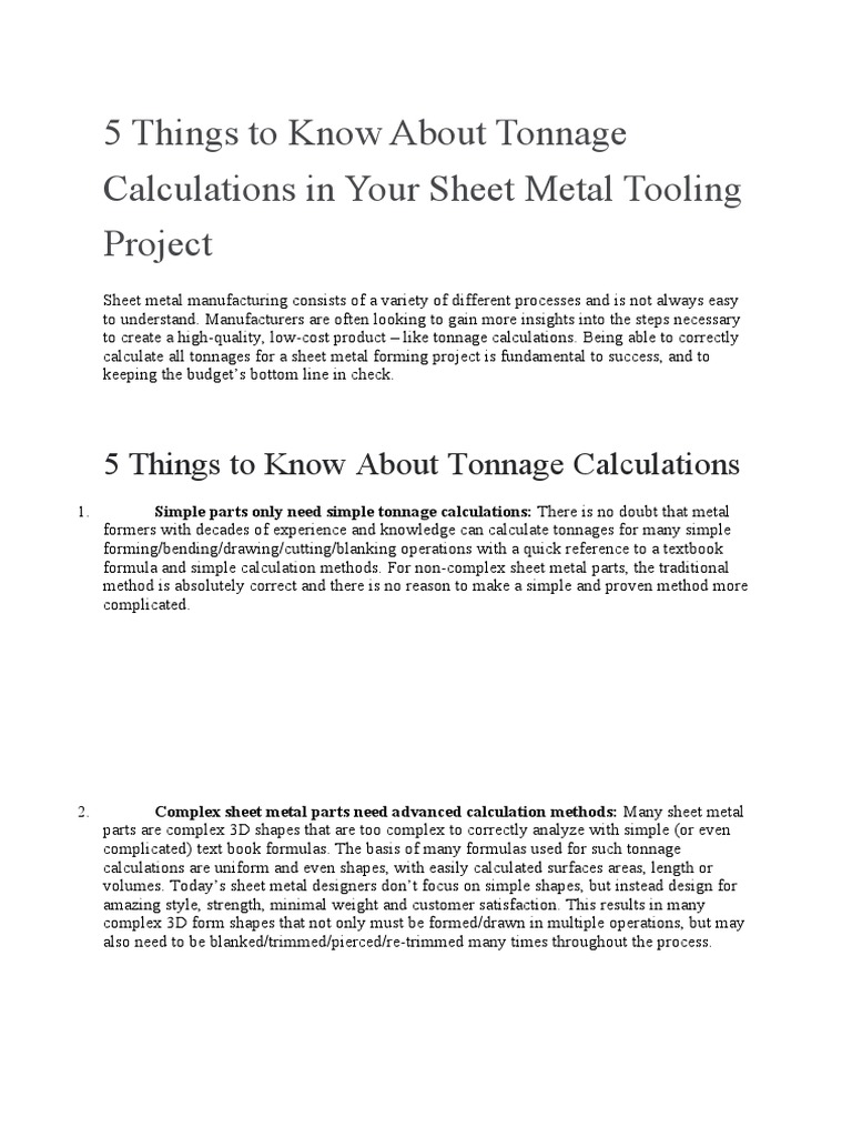 5 Things To Know About Tonnage Calculations in Your Sheet Metal Tooling
