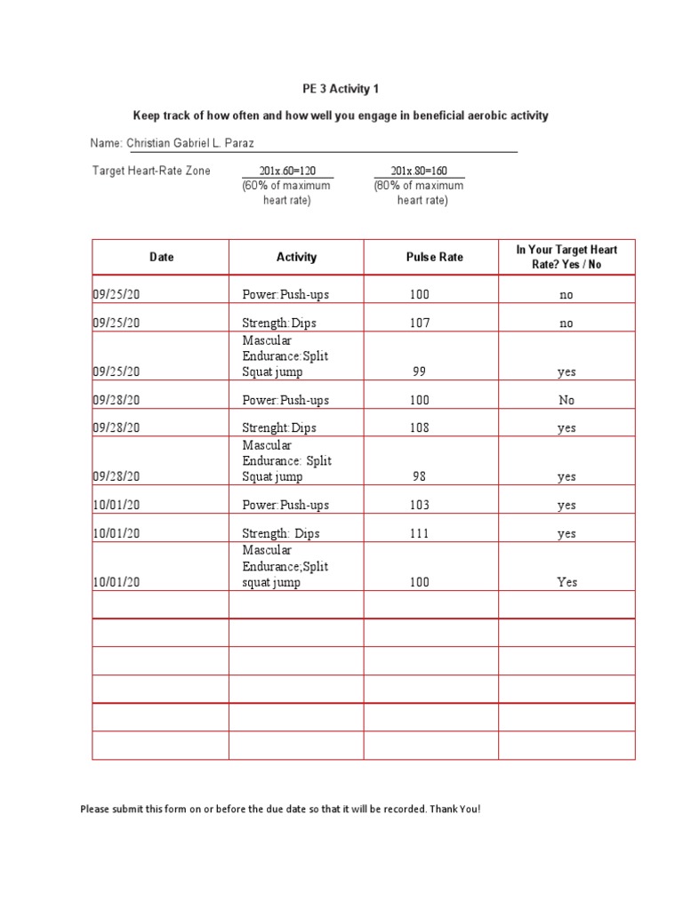 Pulse Record For Activity 1 | PDF