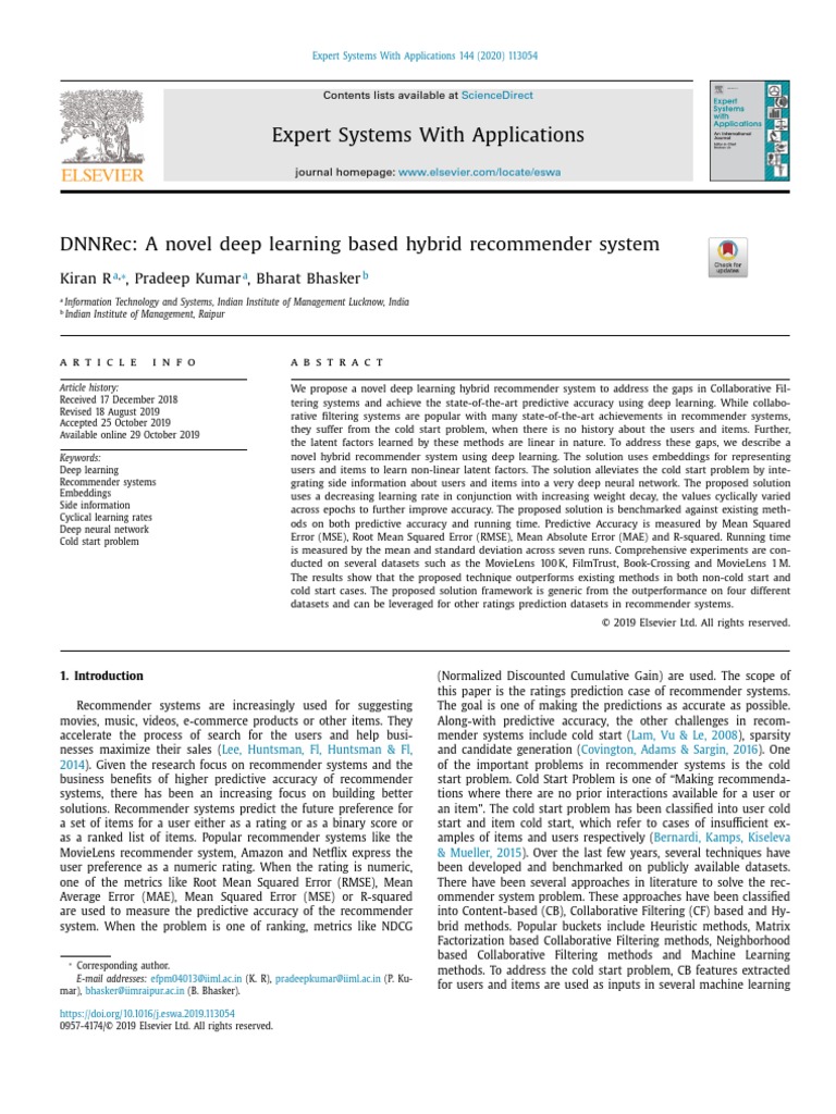 2020 02. DNNRec A Novel Deep Learning Based Hybrid Recommender System ...