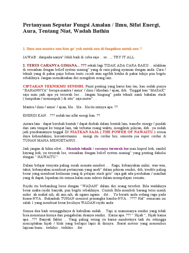 Fungsi Amalan Ilmu Sifat Energi Aura Tentang Niat Wadah Bathin Pdf