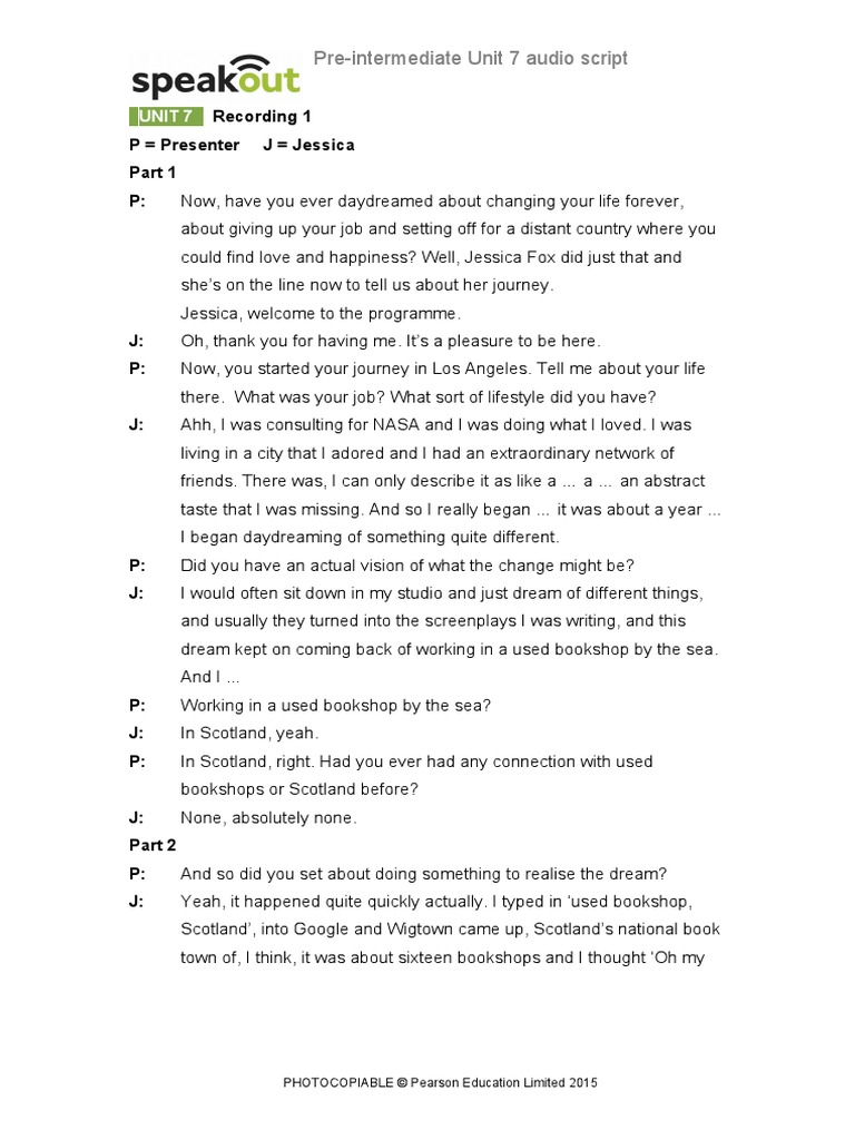 Pre-Intermediate Unit 7 Audio Script | PDF
