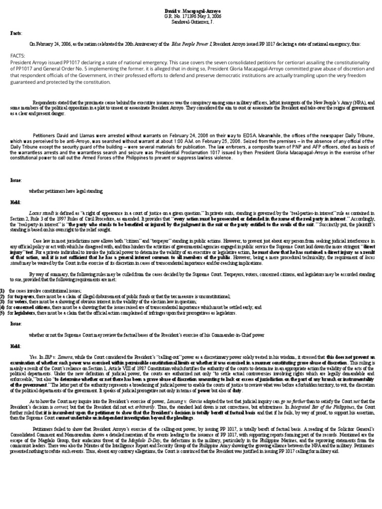 Cd 10 david vs macapagal arroyo pdf standing law lawsuit