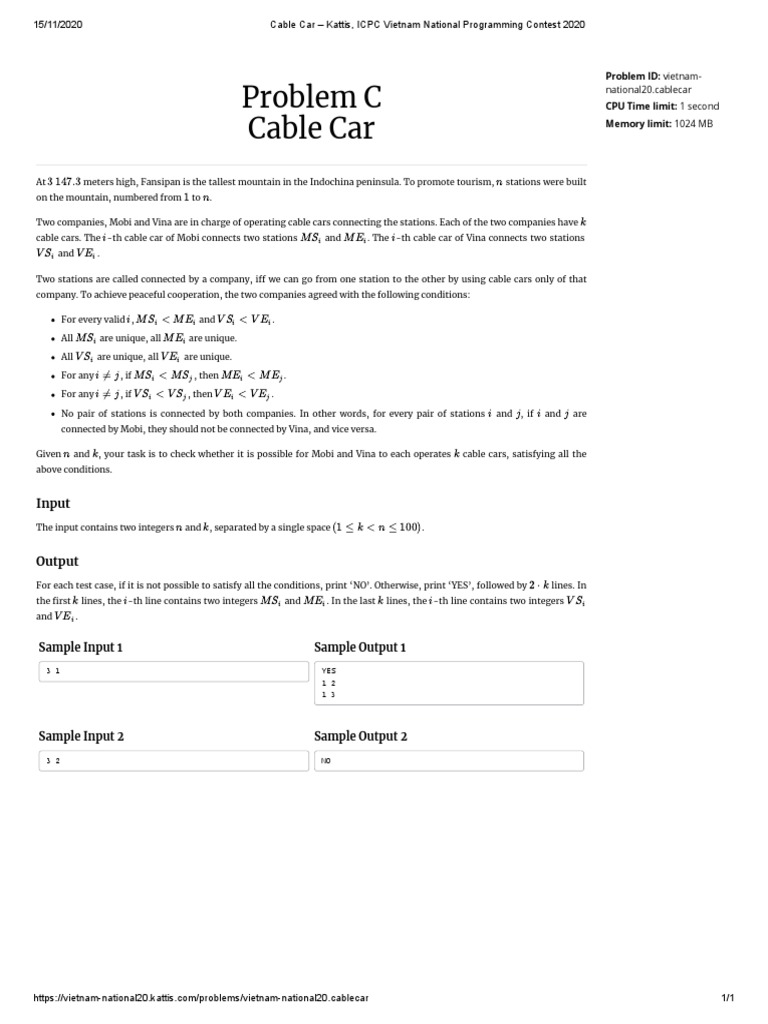 Problem C Cable Car: 3 147.3 N 1 N K I MS ME I VS VE | PDF | Computer ...
