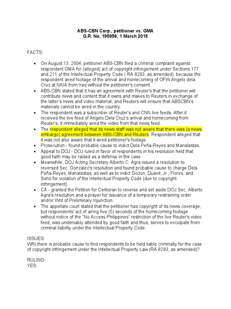 Abs CBN vs. Gozon PDF Injunction Copyright