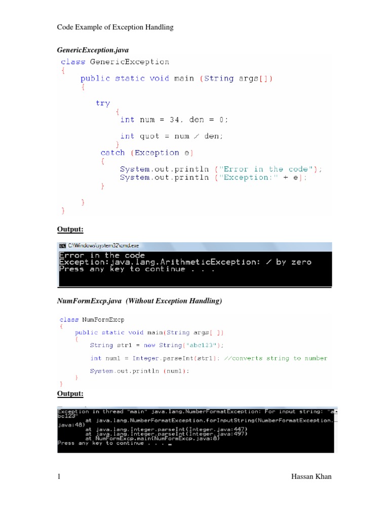 Genericexception - Java: Code Example of Exception Handling | PDF