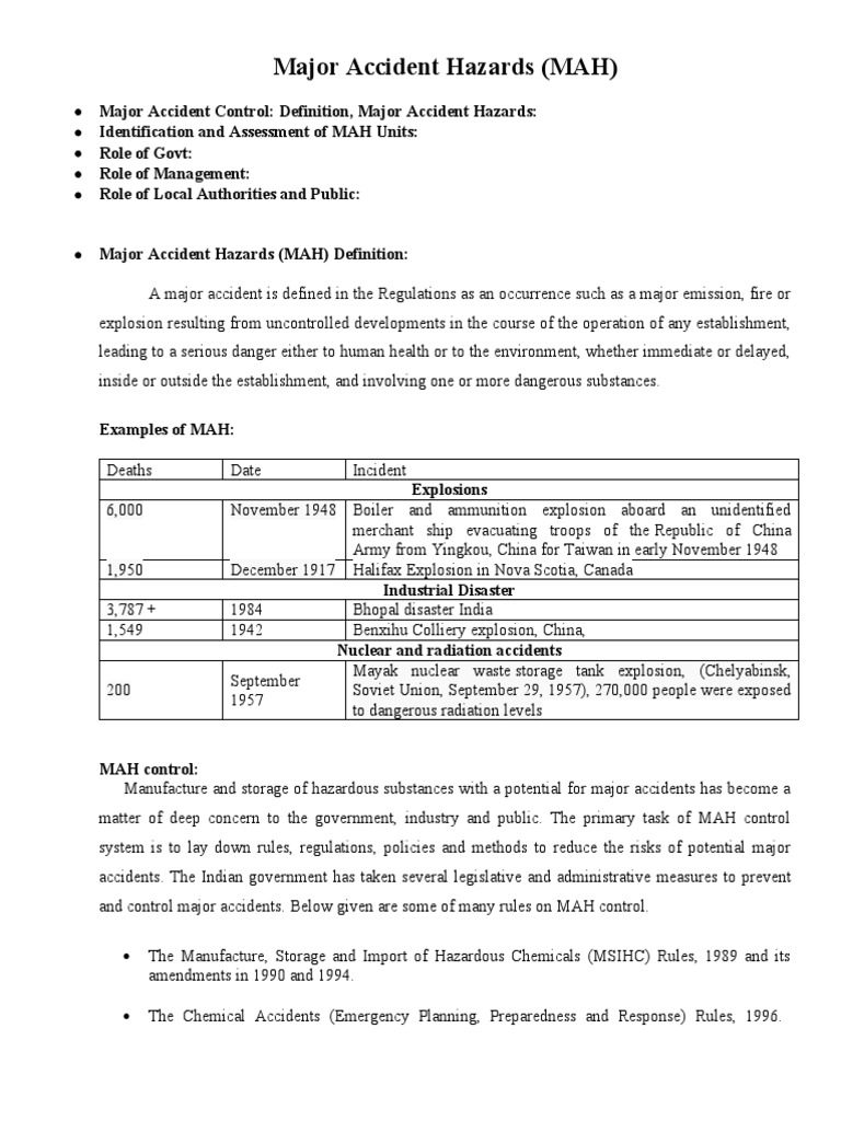 4 Major Accident Hazards | PDF | Disaster Risk Reduction | Hazards