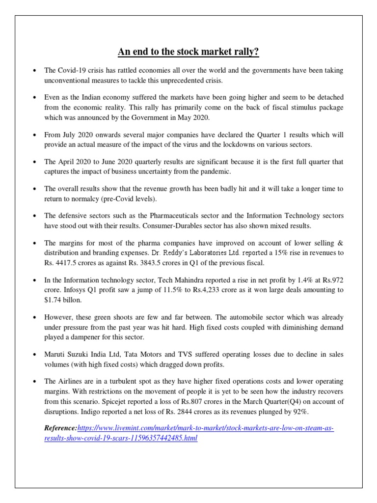 Covid-19 Impact on Stock Market Rally | PDF | Economy Of India | Economies