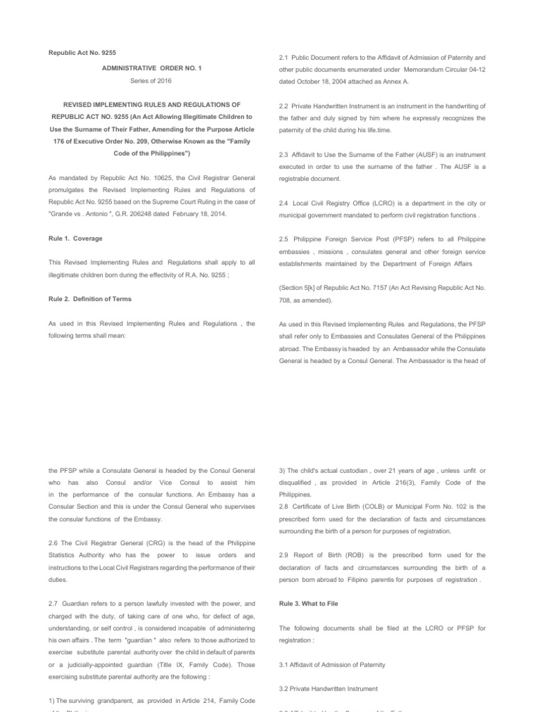 Guidelines for Registering Documents Establishing Paternity and Allowing Illegitimate Children