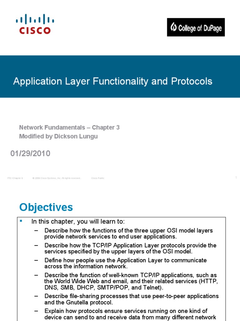 Application Layer Functionality and Protocols: Network Fundamentals ...