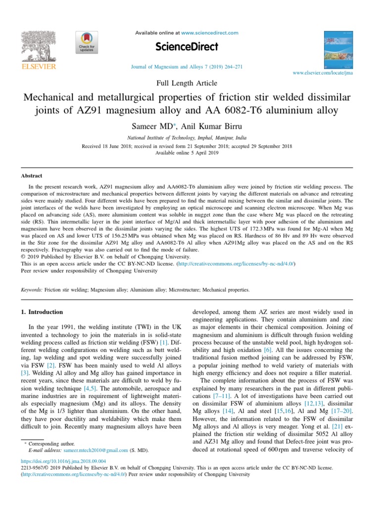 Mechanical and Metallurgical Properties of Friction Stir Welded ...