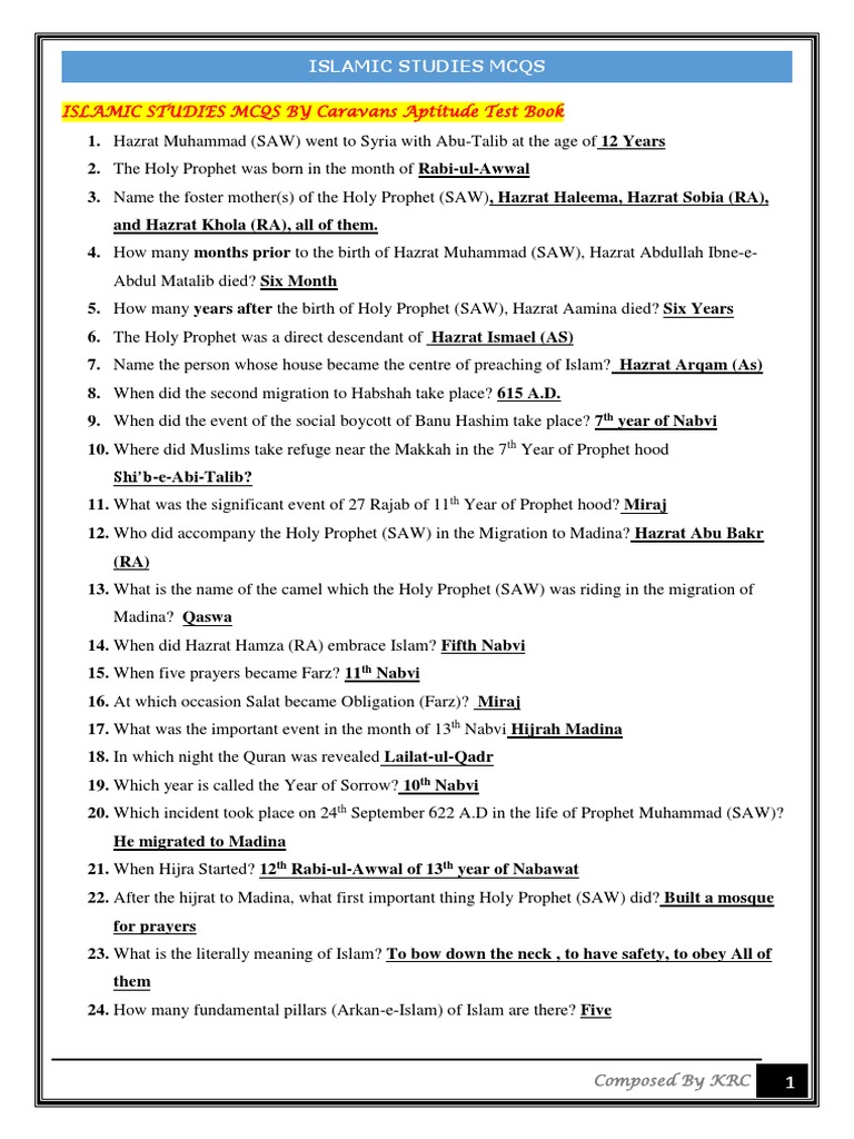 Daily Islamic Studies MCQs for Exams | PDF | Surah | Muhammad