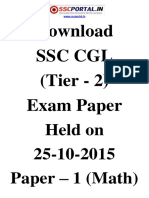 SSC CGL Tier 2 Exam Paper I Math Held On 25 10 2015 - WWW - Sscportal.in - PDF