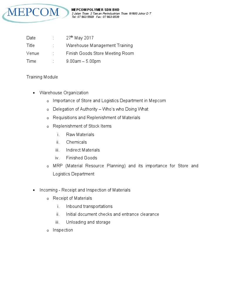 Warehouse Management Training Overview | PDF | Logistics | Warehouse